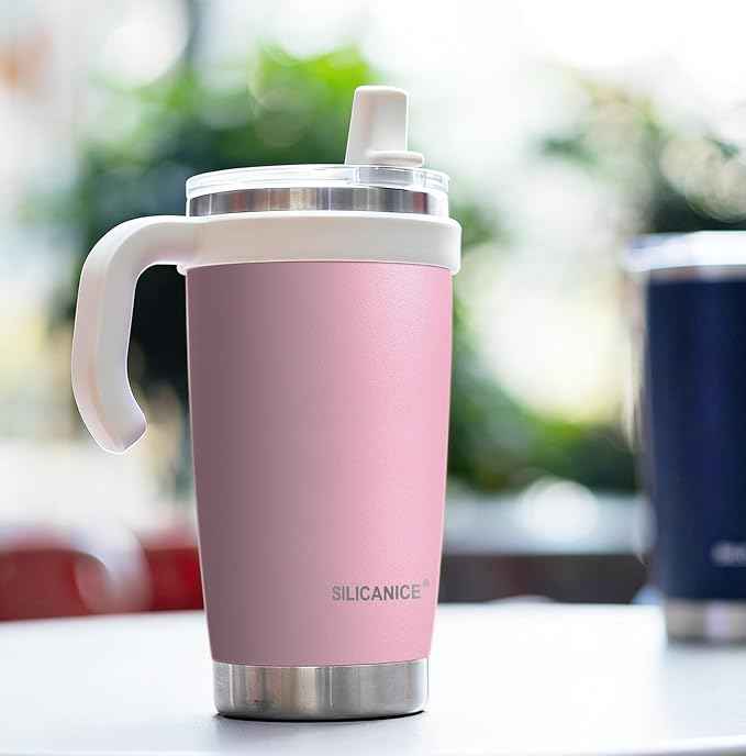 For Iced Coffee & Smoothies – Never Drink from a Moldy Lid Again: 20oz Hygienic Tumbler, 100% Leakproof Lid & Removable Foldable Spout. Reinforced Base, Fits Cup Holders - Pink Sand
