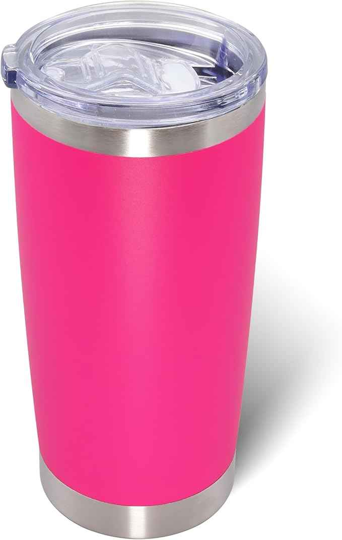 AIANJI 20oz Tumbler Bulk Stainless Steel Tumblers with Lid Vacuum Insulated Double Wall Travel Coffee Mug Powder Coated Tumbler Cup for Hot and Cold Drinks(Hot Pink, 1 pack)