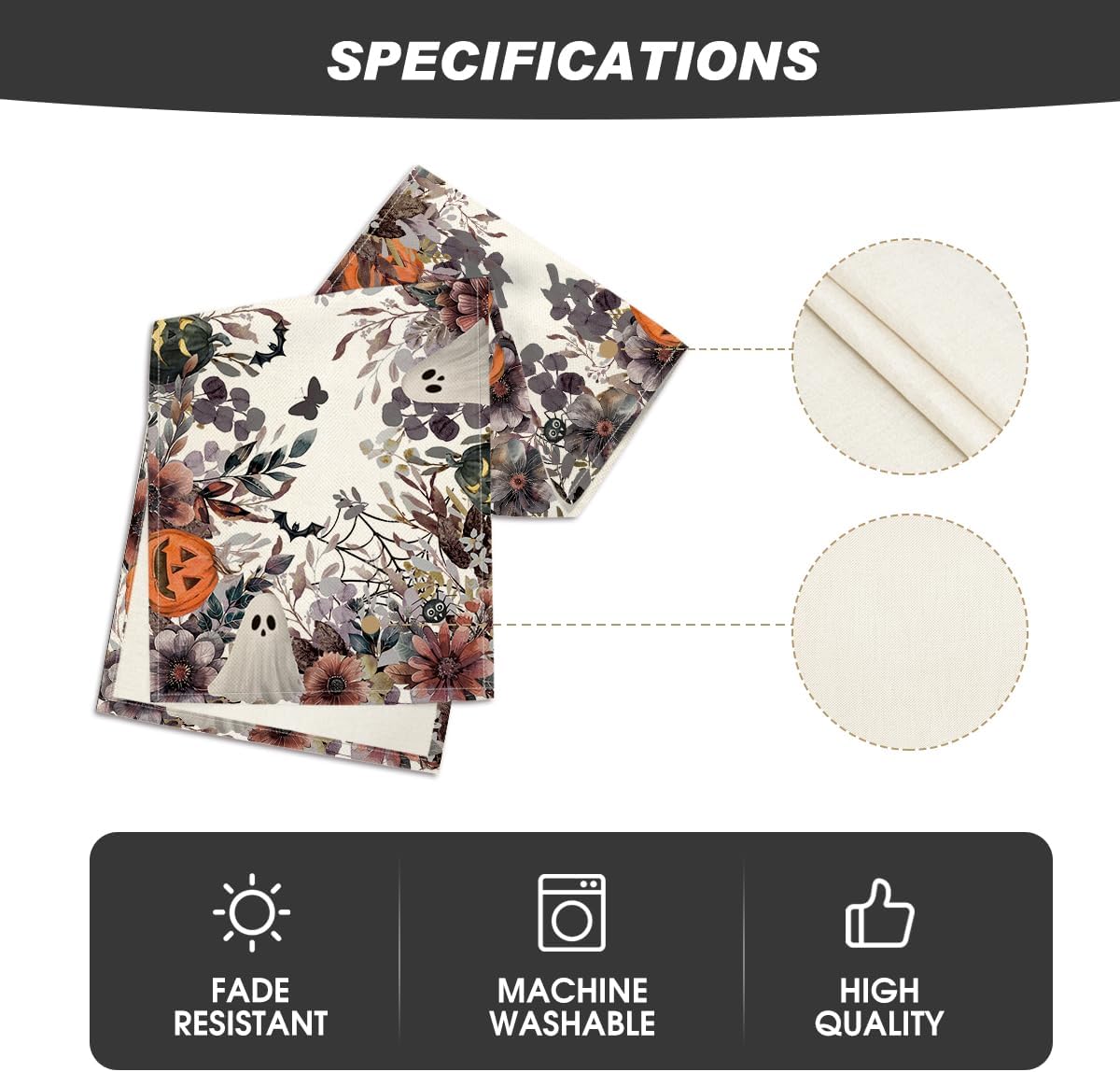 Artoid Mode Jack-O'-Lantern Pumpkin Floral Ghost Halloween Table Runner, Eucalyptus Kitchen Dining Table Decoration for Home Party Decor 13x90 Inch