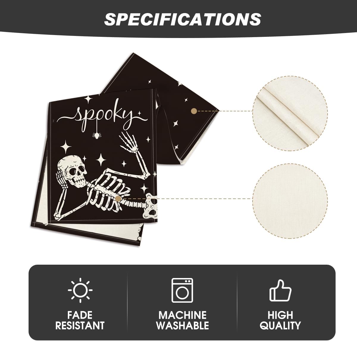 Artoid Mode Spooky Skeleton Spider Bone Halloween Table Runner, Holiday Kitchen Dining Table Decoration for Home Party Decor 13 x 90 Inch