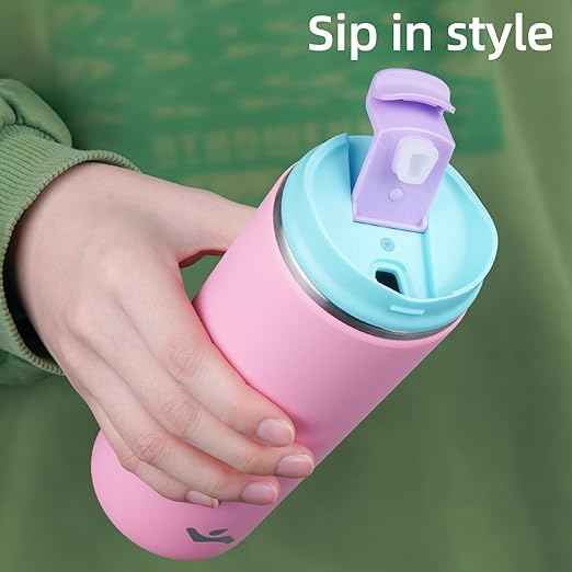 Konokyo Tumbler with Lid, 12 oz Travel Coffee Mug Double Wall Vacuum Stainless Steel Thermal Metal Cup Insulated Water Bottle,Pink