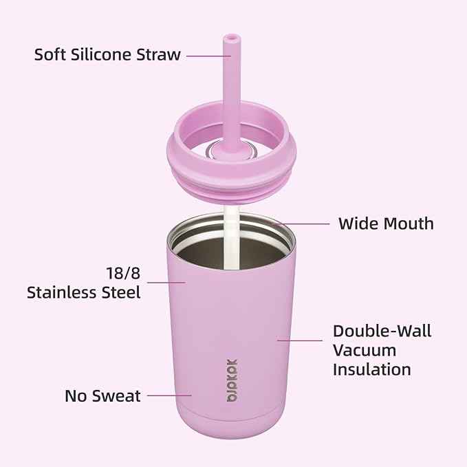 BJPKPK Insulated Tumbler with Lid and Straw,12 oz Stainless Steel Travel Coffee Mug,Spill Proof Thermal Cup,Keep Drinks Cold and Hot,Light Pink
