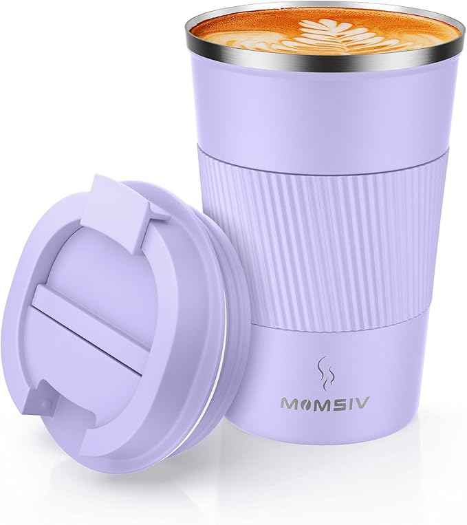 MOMSIV 12oz Travel Mug, Insulated Coffee Cup with Leakproof Lid, Vacuum Stainless Steel Double Walled Reusable Tumbler for Hot and Cold Water Coffee and Tea In Travel and Car