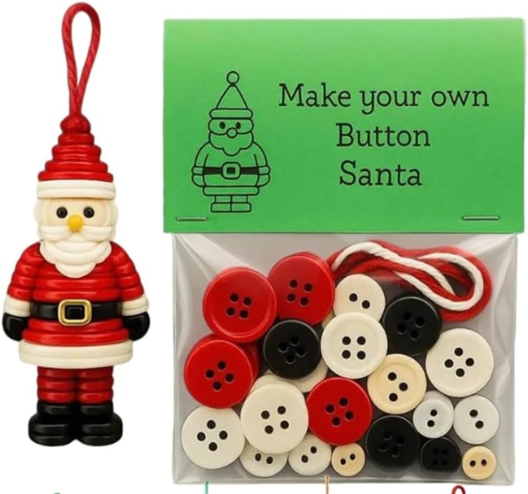 DIY Christmas Button Ornament Making Set - Snowman/Santa/Angel, Fun Holiday Craft Kit for All Ages, Ideal Xmas Tree Hanging Decor & Festive Gifts (10 pcs-C)