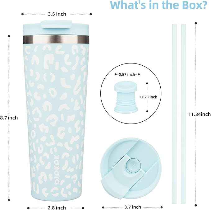 BJPKPK 26oz Tumbler With lid And Straw Stainless Steel Travel Coffee Mug Insulated Tumblers Cups,Light Blue Leopard