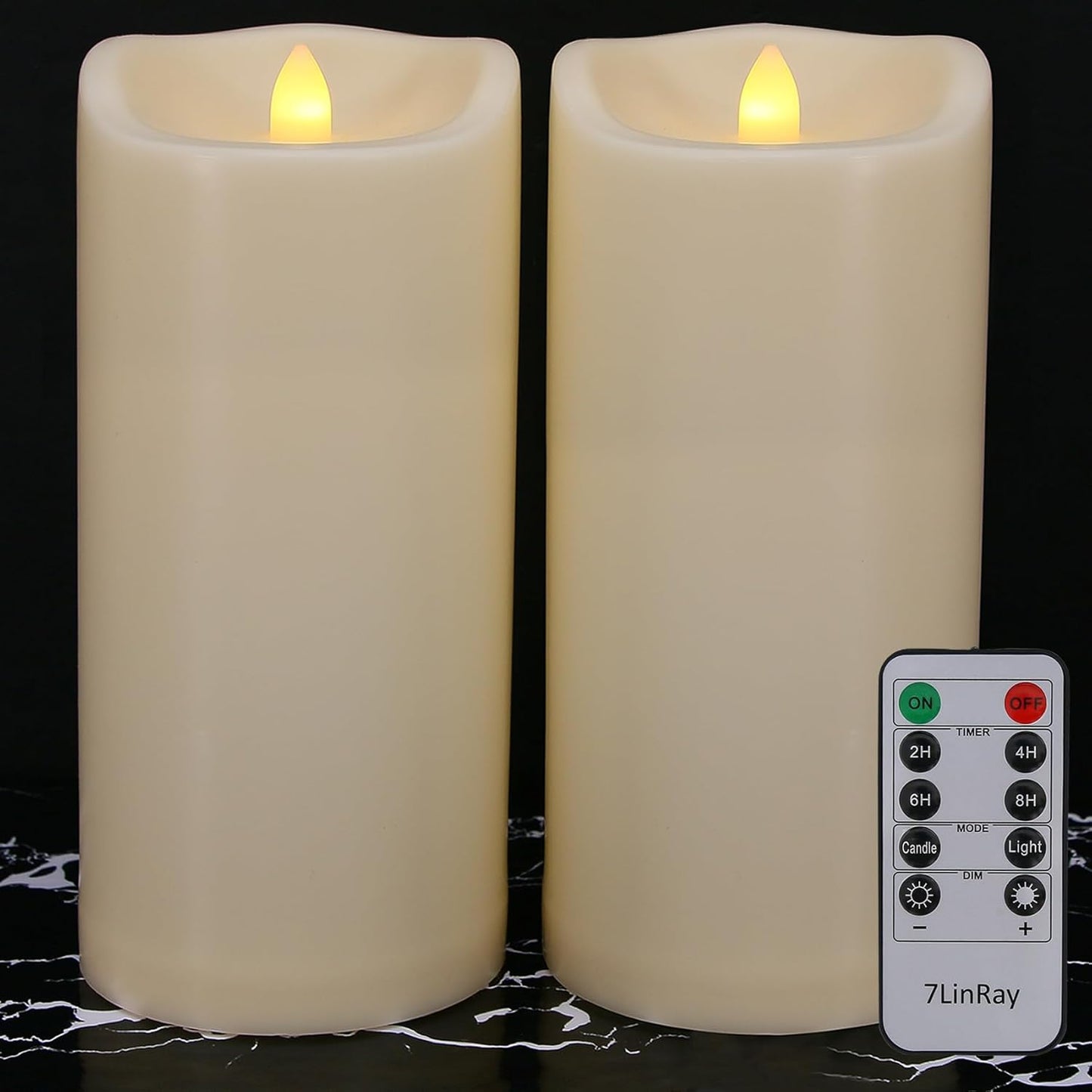 Large 10" x 4" Outdoor Waterproof Flameless Candles with Remote and Timers, 1000 Hours Battery Operated LED Flickering Pillar Candles for Lanterns, Ivory Plastic, Set of 2
