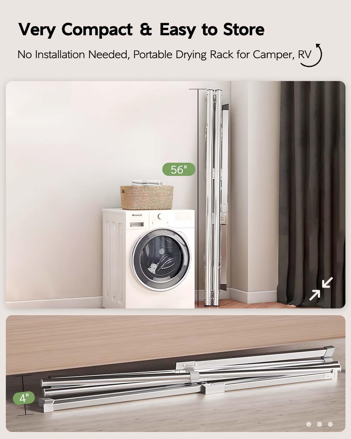 Clothes Drying Rack 95 Inches Folding Outdoor Indoor, Drying Rack Clothing Collapsible, Foldable Laundry Drying Rack, Heavy Duty Stainless Steel Clothesline, 20 Hooks 12 Clips