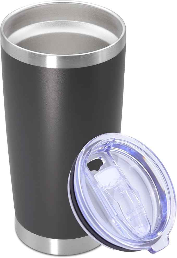 20 oz Tumbler with lid Double Wall Vacuum Insulated Tumblers Stainless Steel Coffee Mug Travel Coffee Tumbler Powder Coated Tumbler Cup Keep Hot&Cold - (Grey 1 Pack)
