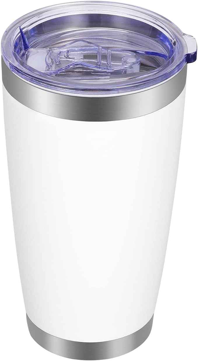 VEGOND 20oz Tumbler with Lid and Straw Stainless Steel Tumbler Cup Vacuum Insulated Double Wall Travel Coffee Mug Powder Coated Coffee Cup, White, 1 Pack