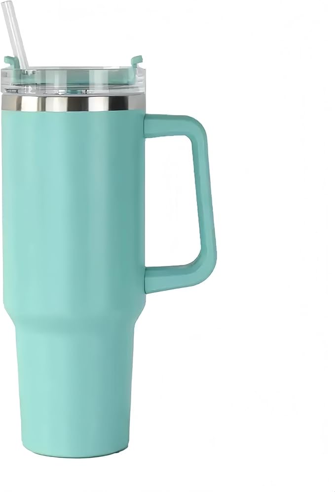 40oz Insulated Travel Mug Tumbler With Handle and Straw,Stainless Steel Double Wall Vacuum Cup Keep Drink Cold and Hot (Green)