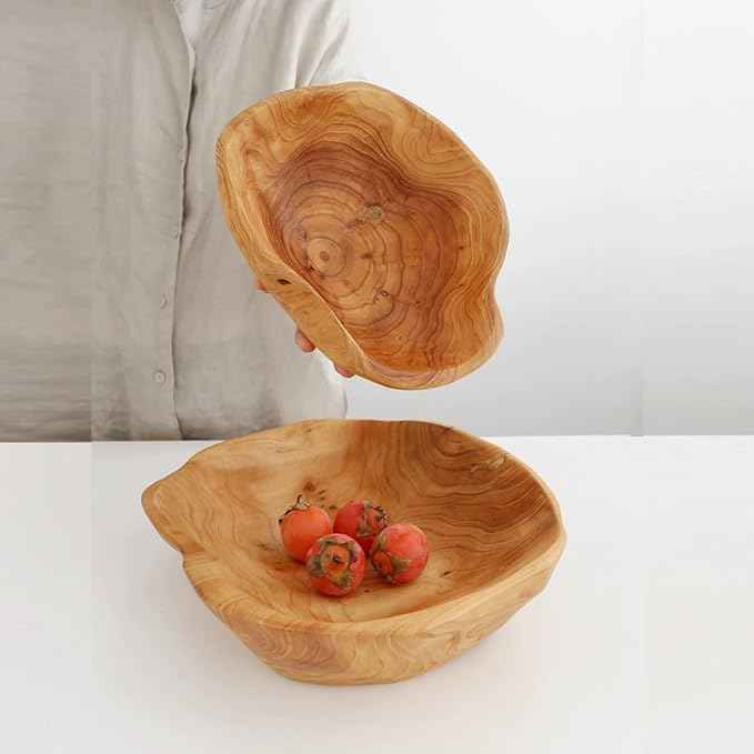 Wooden Bowl Decorative Natural Wood Fruit Bowl, Irregular Creative Wood Bowls, Rustic Hand Carved Candy Snack Keys Serving Bowls for Home Decor (6"-8" Diameter)