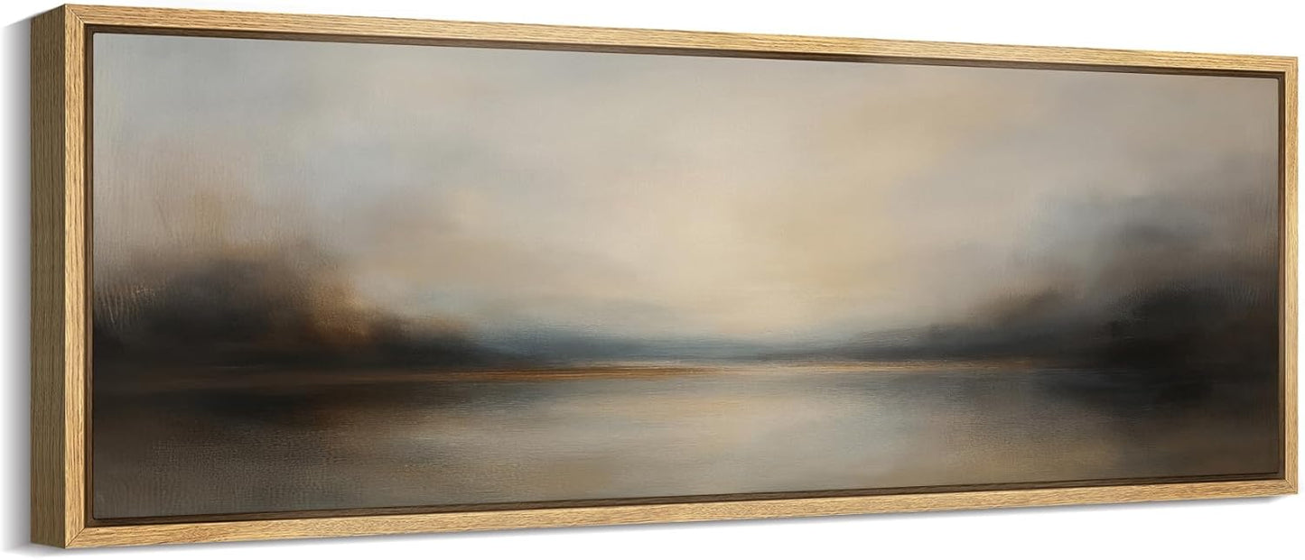 MUDECOR Large Framed Canvas Print Wall Art Abstract Landscape Neutral Tones Misty Horizon Illustrations Decorative Colorful for Bedroom - 60"x20"