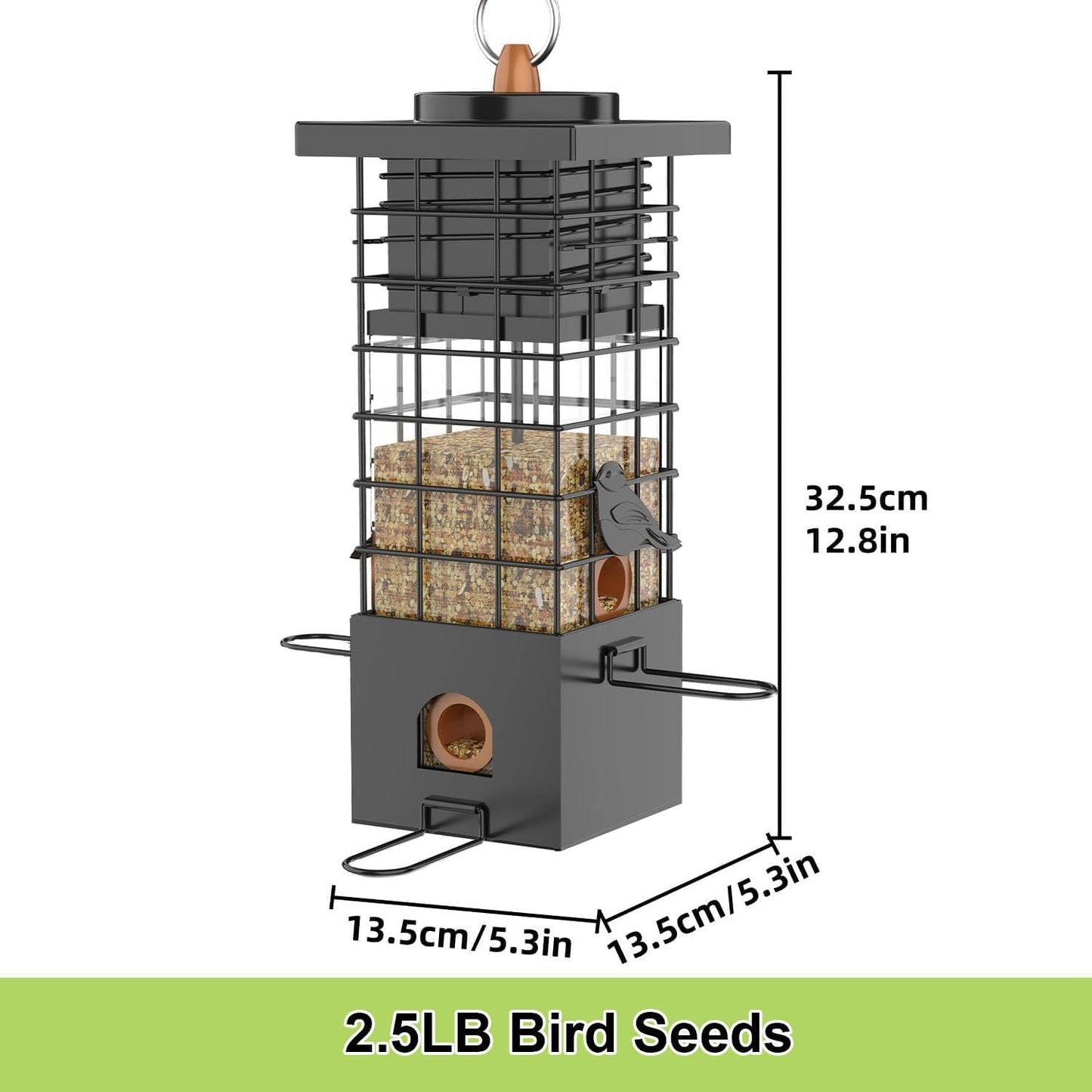 KRUOO Heavy Duty Metal Squirrel Proof Bird Feeder, 2.5LB Large Capacity, Weather Resistant, Easy Refill & Clean, Hanging Wild Bird Feeder