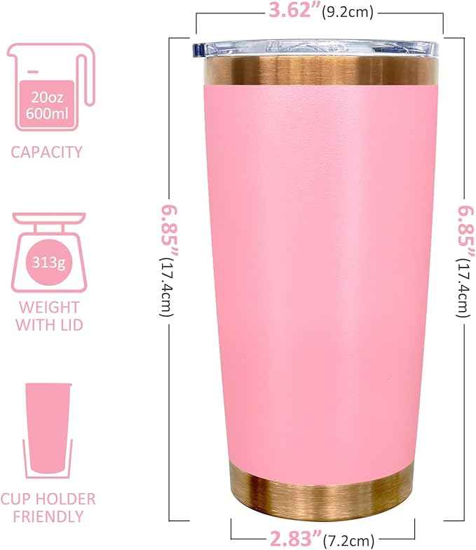 20 oz Tumblers Stainless Steel Tumbler with Lid and Straw Insulated Copper Coffee Mug for Laser Graving 35oz Powder Coated Cup(Pink1 pack)