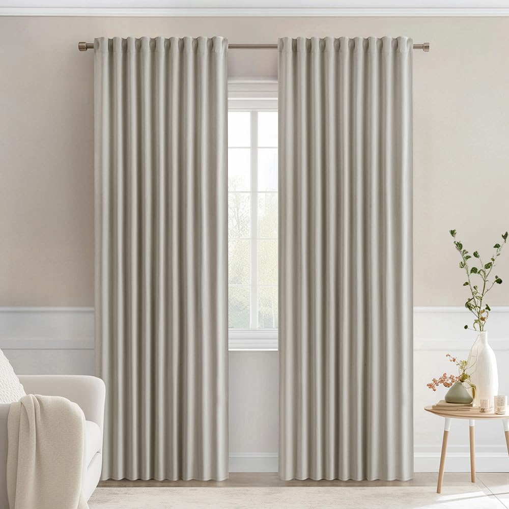 MIULEE Stone Back Tab Blackout Curtains 120 Inch Long 2 Panels Set for Bedroom, Rod Pocket/Pinch Pleated Extra Long Thermal Insulated Living Room Darkening Light Blocking 10FT Drapes