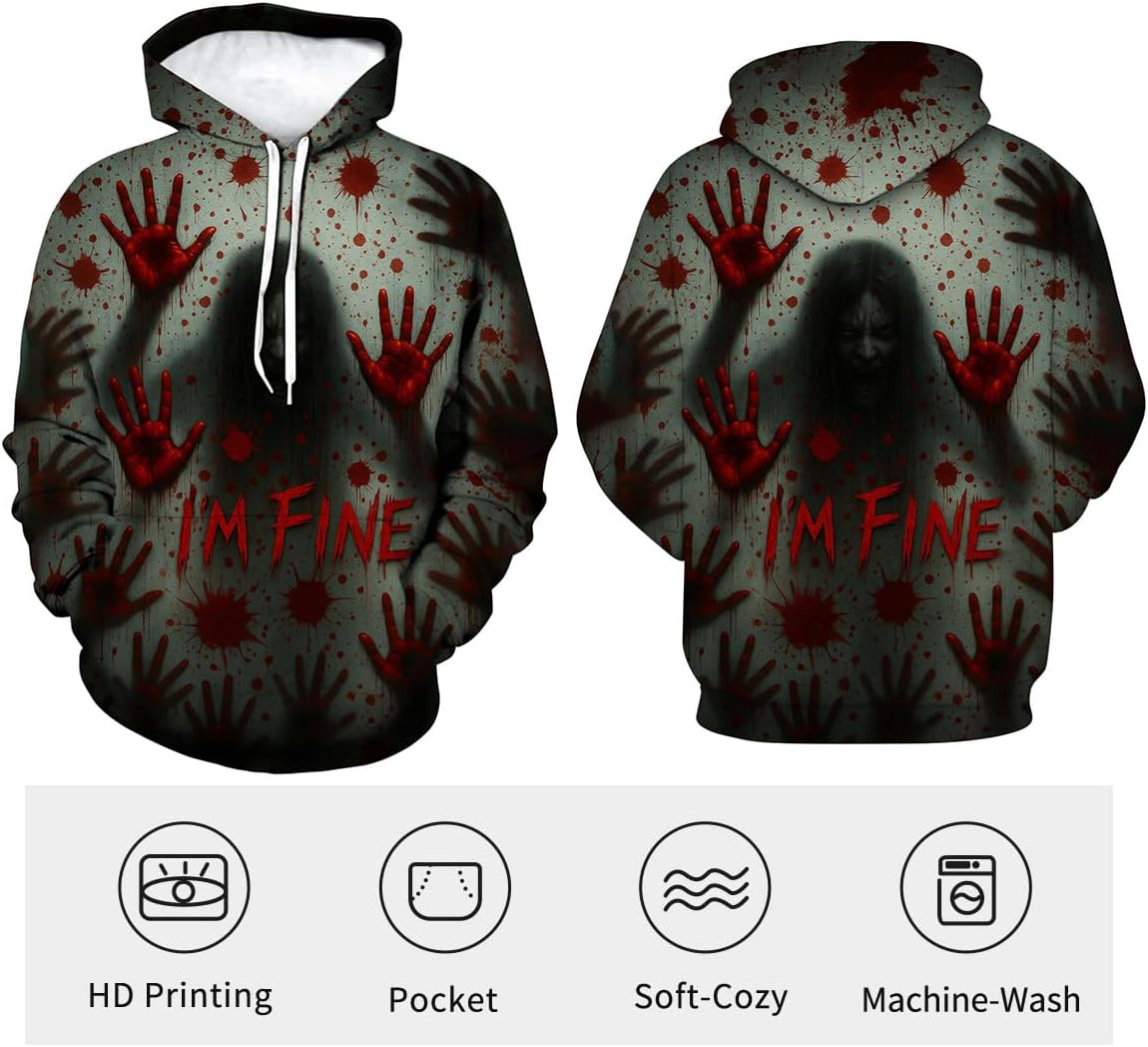 LAOLIUSN Novelty Long Sleeve Hoodie Funny Fashion Bloody Sweatshirts