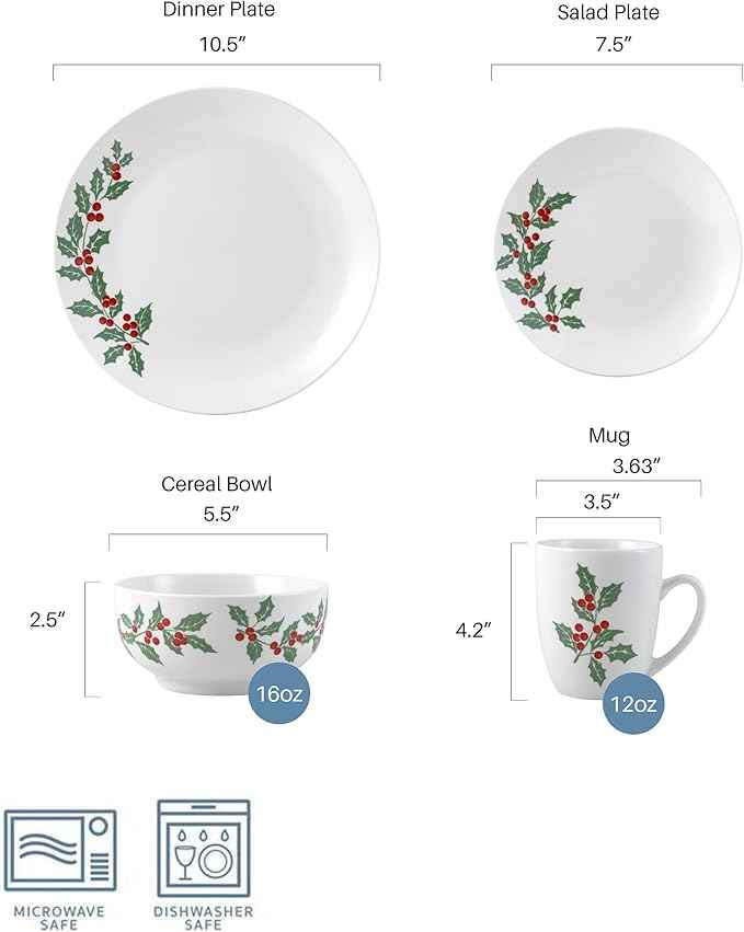 Studio Nova Holiday Cheer 16 Piece Dinnerware Set, Service for 4, Multicolor