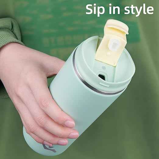 Konokyo Tumbler with Lid, 16 oz Travel Coffee Mug Double Wall Vacuum Stainless Steel Thermal Metal Cup Insulated Water Bottle,Macaron Green