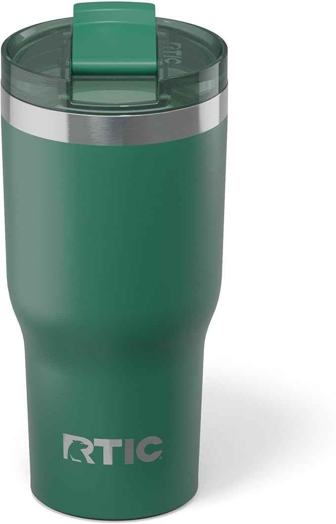 RTIC 20oz Essential Tumbler with Lid, Ceramic Lined, Insulated, Stainless Steel, Metal, Double Wall Vacuum-Insulation, Travel Cup for Iced Coffee, Tea, Hot and Cold Drink, Pine Tree