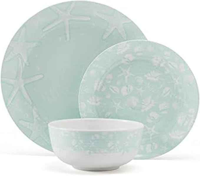 Pfaltzgraff Venice 12 Piece Outdoor Melamine Dinnerware Set, Service for 4,Teal