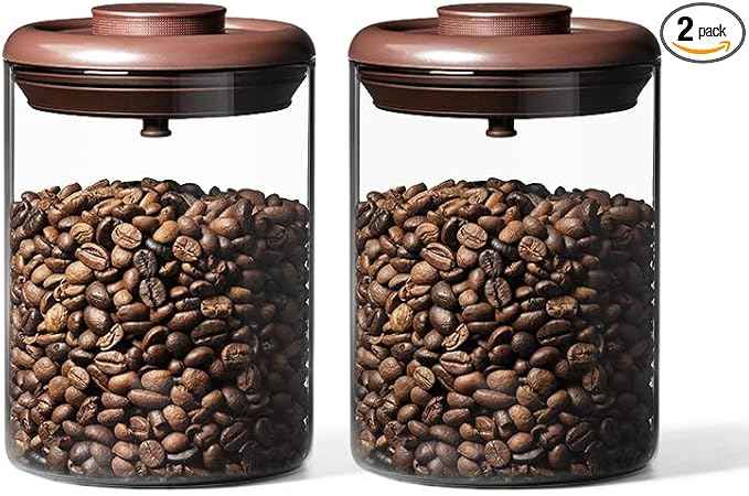 Ankou Glass Coffee Canister 900ml x 2 Jar, Airtight Food Storage Container with Pop Lid, Kitchen High Borosilicate Glass Contianers For Tea Coffee Bean Sugar
