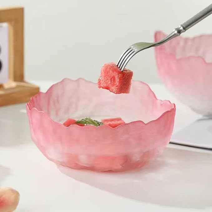 Glass Salad Bowl Irregular Lotus Flower Shape Serving Bowls, Mixing Nut Bowls for Kitchen Fruist, Snack, Dessert, and Ice Cream Candy Dishes (Crystal Gradient Pink, 7.6")
