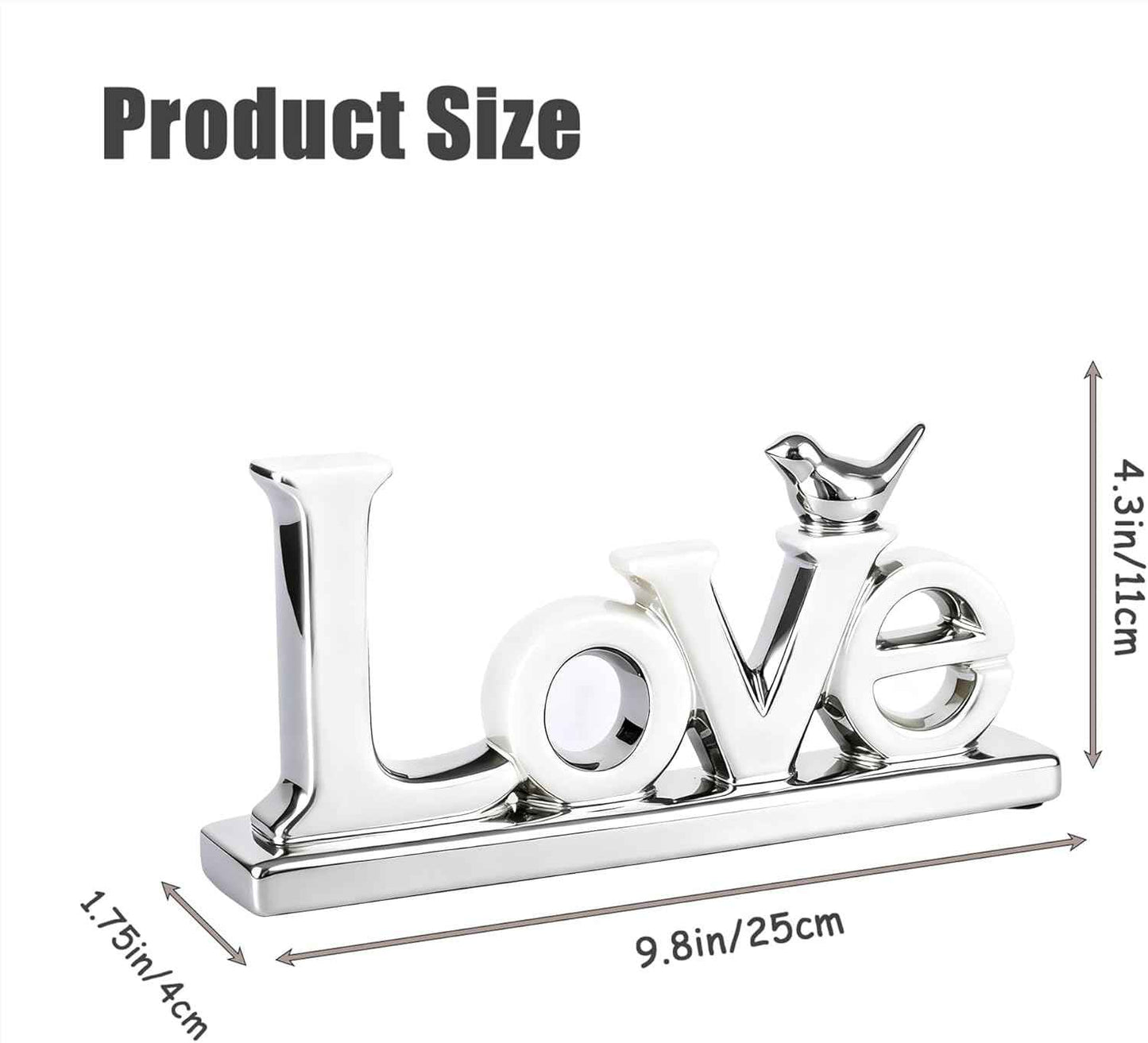 Love Sign Decoration - Silver Love Signs for Home Decor Statue, Modern Bird Sculpture Personalized Love Decor, Silver Style Figurine Decorative Ornaments for Living Room, Bedroom, Desktop