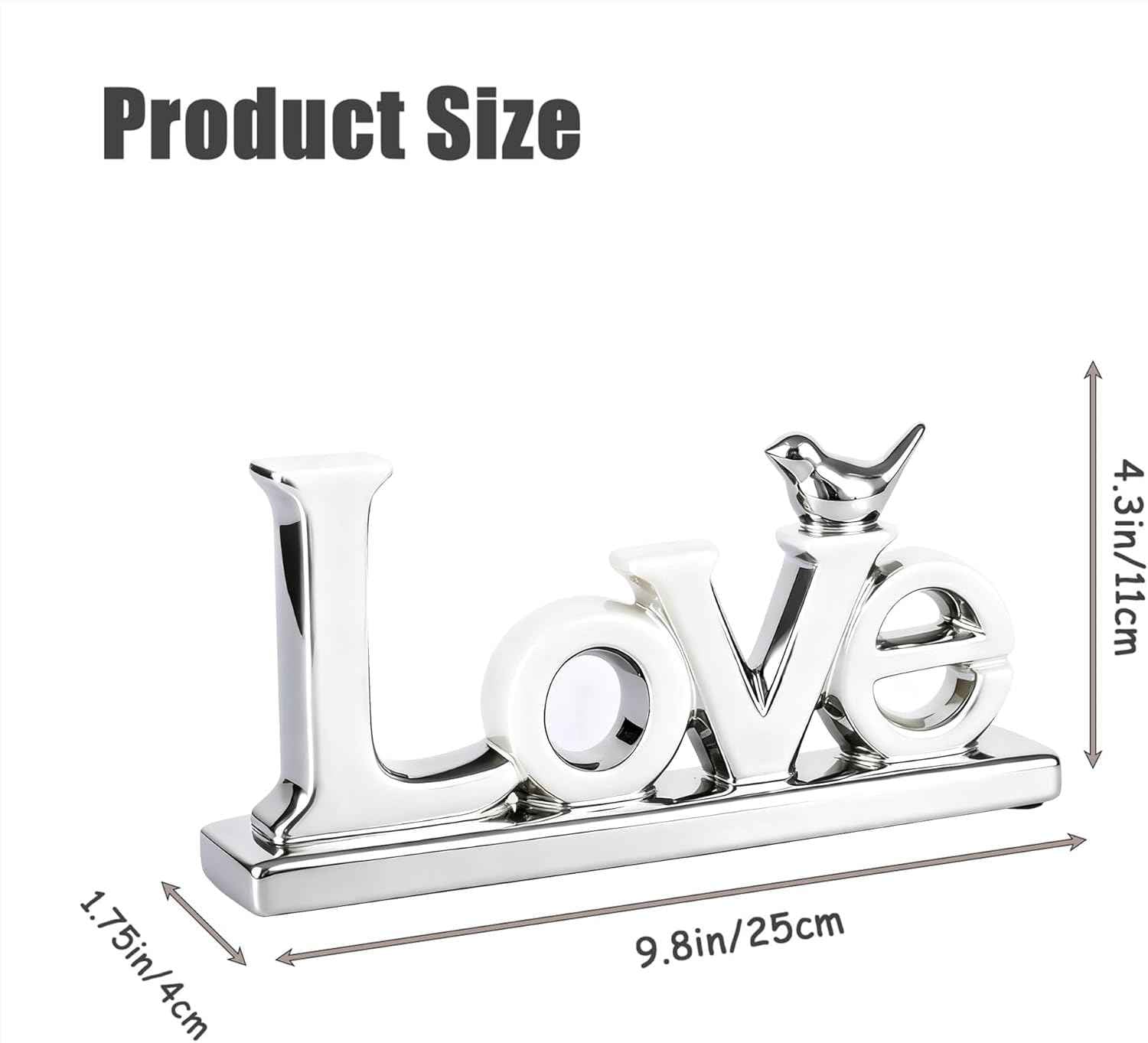 Love Sign Decoration - Silver Love Signs for Home Decor Statue, Modern Bird Sculpture Personalized Love Decor, Silver Style Figurine Decorative Ornaments for Living Room, Bedroom, Desktop