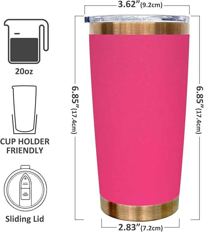 20 oz Tumbler Stainless Steel Tumbler with Lid and Straw, Double Wall Vacuum Insulated Travel Coffee Mug for Laser Engrave, Powder Coated Cup for Hot and Cold Drinks (Rosy,1 pack)