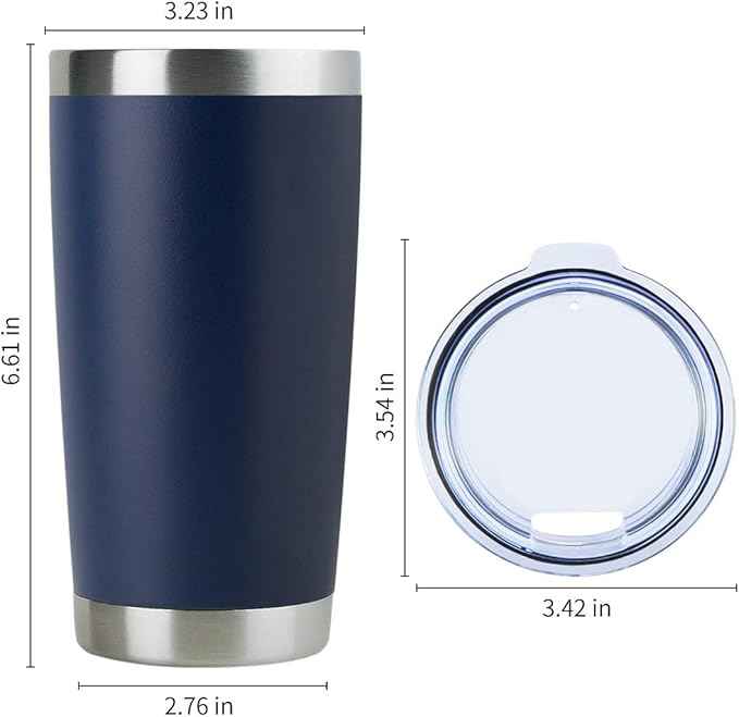 DOMICARE 20oz Stainless Steel Tumbler Bulk with Lid, Double Wall Vacuum Insulated Travel Mug, Powder Coated Coffee Cup, Powder Navy, 1 Pack