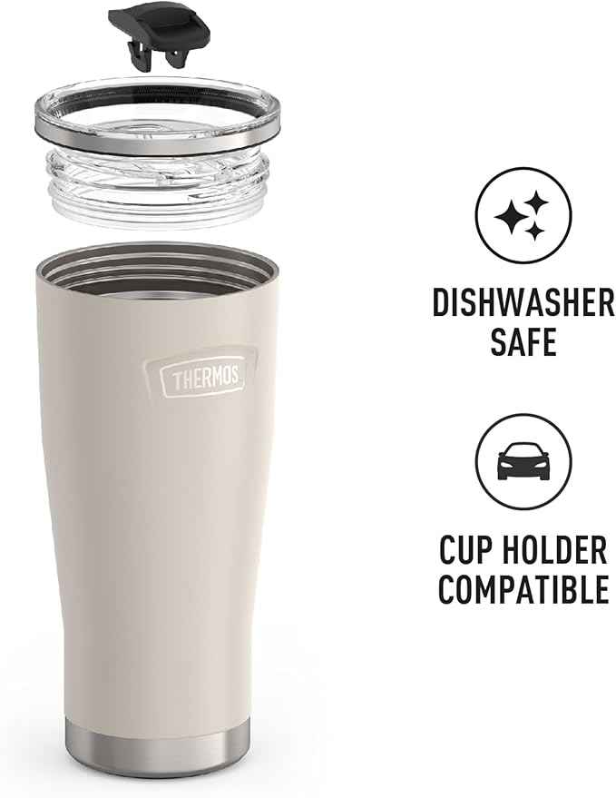 THERMOS ICON SERIES, Stainless Steel Cold Tumbler with Slide Lock, 24 Ounce, Sandstone