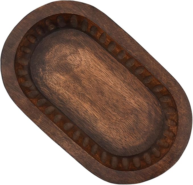 Samhita Mango Wood Decorative Bowls for Home Décor, Decorative Long Wooden Bowl for Table Centerpiece (10" x 6" x 2")
