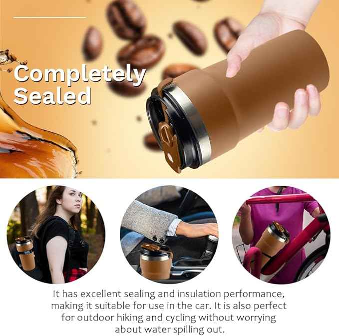 SPLMIFA Travel Coffee Mugs Leak-Proof, Reusable Coffee Cups with Lids, Stainless Steel Vacuum Insulated Coffee Tumblers, Thermal Insulation Cups for Men and Women Hot & Cold Drinks(4th-Brown, 16OZ)