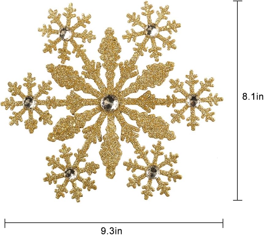 Christmas Tree Topper, hogardeck Gold Snowflake Tree Topper for Christmas Decor, Glittered Tree Toppers for Christmas Tree Decorations for Indoor Home