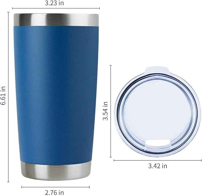 DOMICARE 20oz Stainless Steel Tumbler Bulk with Lid, Double Wall Vacuum Insulated Travel Mug, Powder Coated Coffee Cup, Dark Blue, 1 Pack