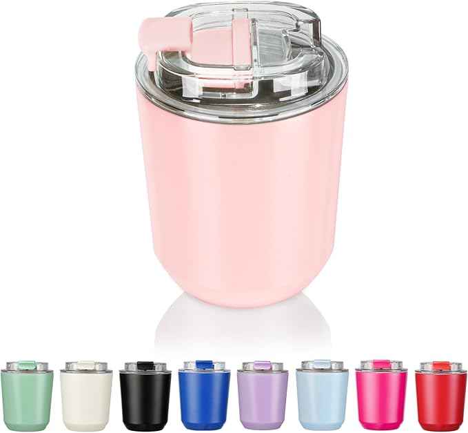 Puraville Insulated Tumblers with Lid, 10 oz Travel Coffee Mug Stainless Steel Vacuum Cup, Leak Proof Reusable Double Walled Coffee Tumbler for Iced and Hot Drinks, Pink