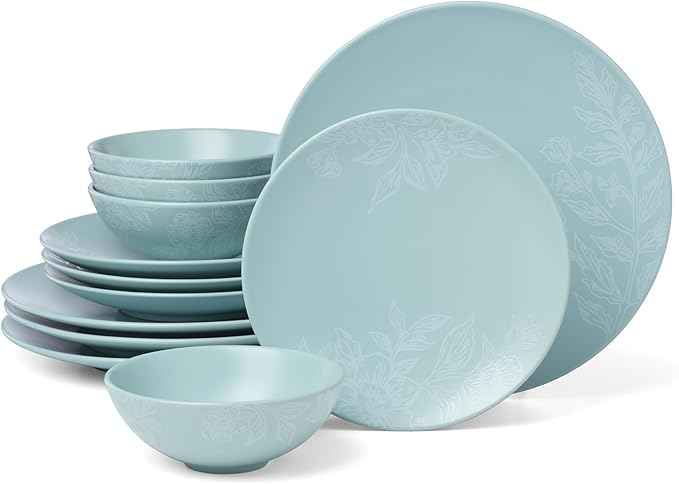Oneida 897393 Roseto 12-Piece Dinnerware Set, French Blue
