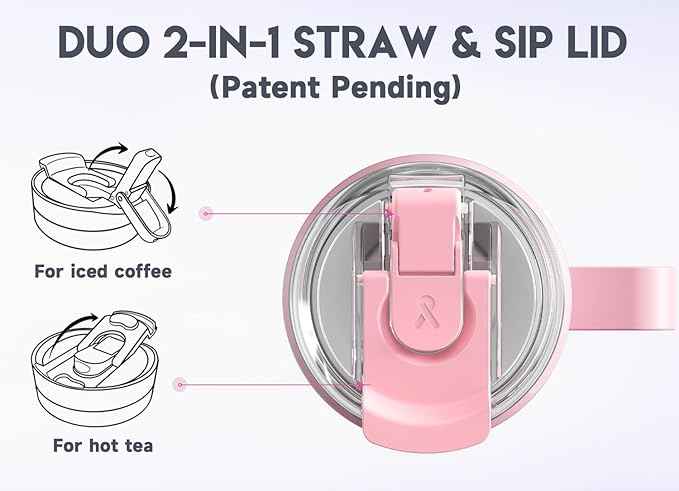 Meoky 40oz Tumbler with Handle, Stainless Steel Travel Mug with 2-in-1 Straw and Sip Lid, Vacuum Insulated Coffee Mug, 100% Leak Proof, Keeps Cold for 34 Hours or Hot for 10 Hours (Flamingo)