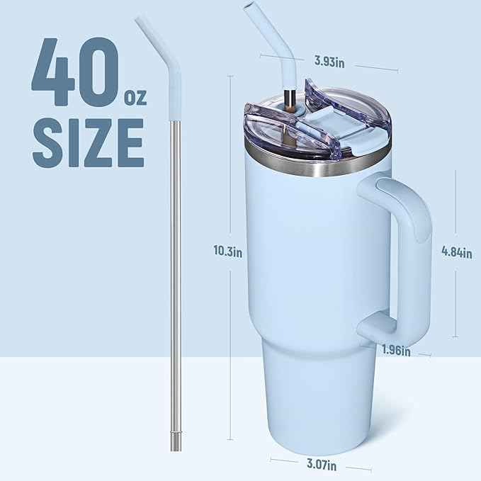 COKTIK 40 oz Tumbler With Handle and Straw, Insulated Tumbler With Leakproof Lids, Stainless Steel|BPA-Free, Cold for 24 H (Silent Sky)