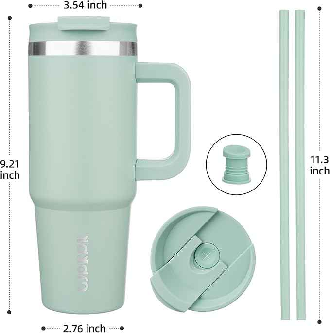 BJPKPK Insulated Tumblers With Handle And Straw 30 oz Stainless Steel Tumbler Cups With Lid,Pistachio Green