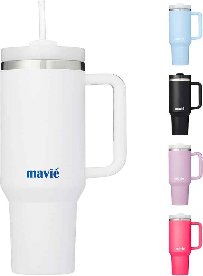 40oz Tumbler With Handle & Straw, Vacuum Insulated Stainless Steel Water Bottle With Leakproof Twist Sip Lid, Rubber Base, Dishwasher Safe, Cup Holder Friendly Travel Coffee Mug (White)