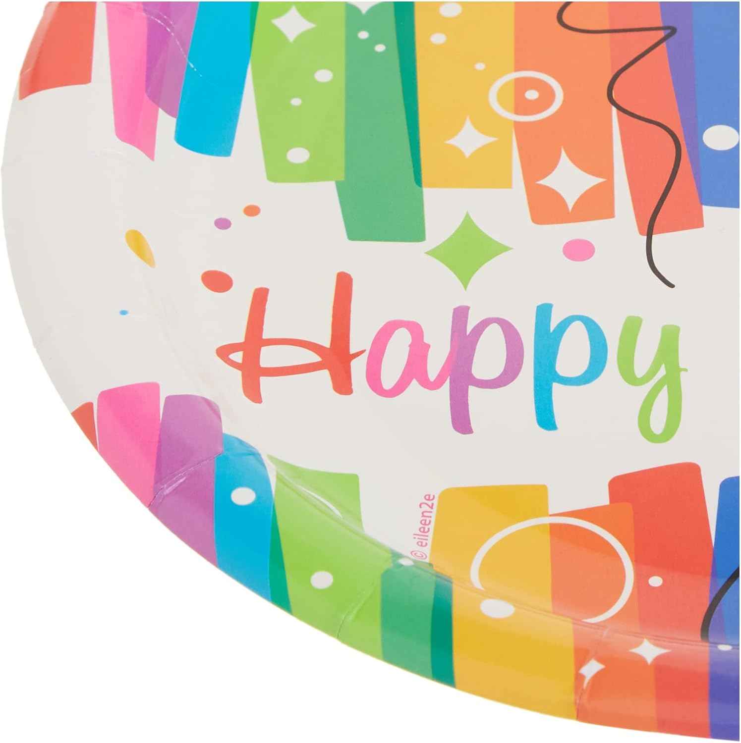 Multicolor Rainbow Ribbons Dessert Paper Plates - 7" (8 Count), Eye-catching & Eco-friendly - Perfect For Birthday Celebrations