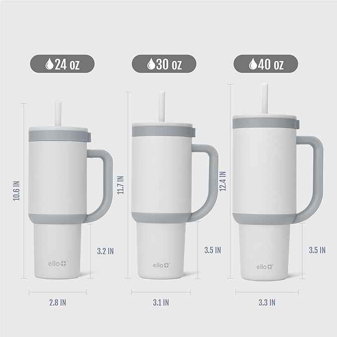 Ello Oasis 40 oz Tumbler with Handle & Retracting Straw | Reusable Insulated Stainless Steel Cup 100% Leakproof, Gifts for Teens Women Men | Keeps cold for 20 Hours, Cup Holder Friendly, Grayscale