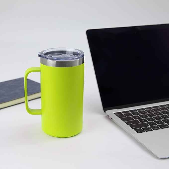 DOMICARE 24oz Mug with Handle and Lid, Stainless Steel Coffee Mug, Reusable Insulated Cup, Travel Mug with Handle, Double Wall Vacuum Coffee Tumbler for Men and Women, Light Green, Pack 1