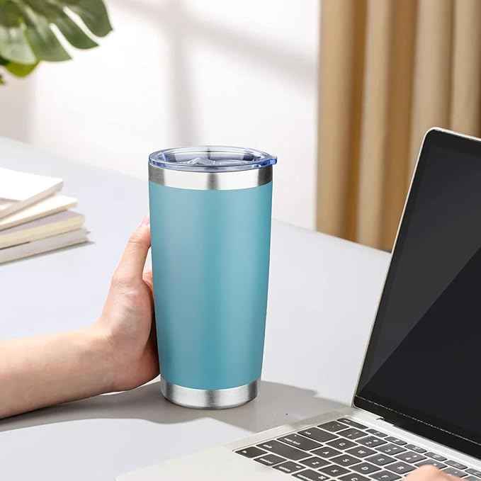 20oz Tumbler with Lid Double Wall Vacuum Insulated Travel Coffee Mug Stainless Steel Thermal Cup Powder Coated Sturdy Coffee Tumbler Bulk for Hot and Cold Beverages (Multicolor-2,6)