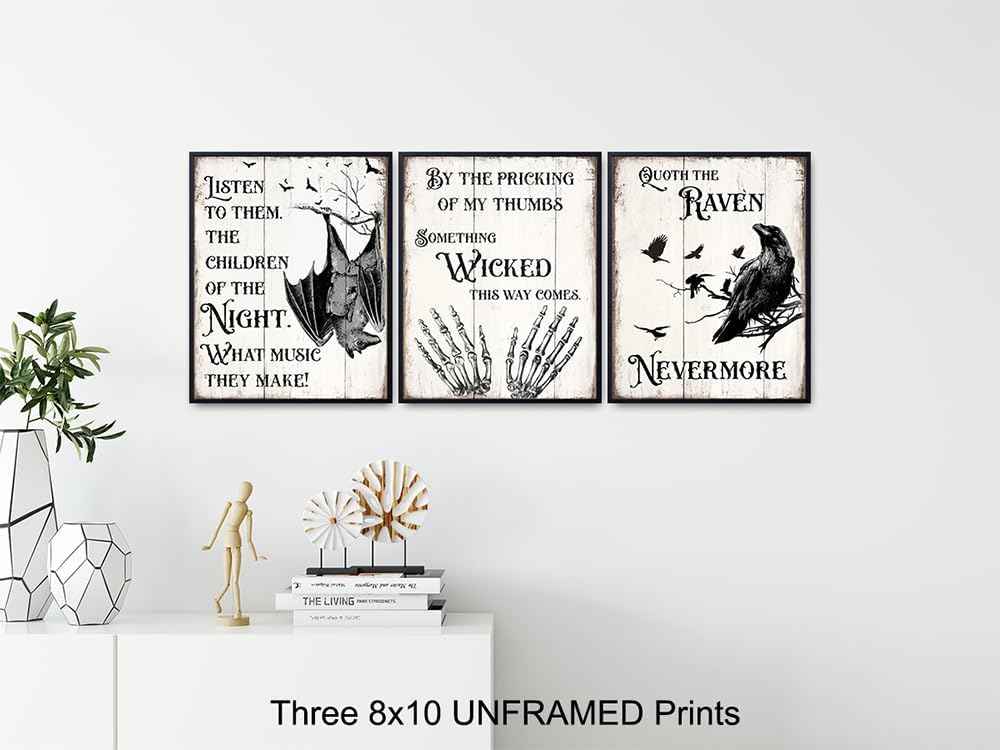 Gothic Edgar Allan Poe Decor - The Raven Wall Art - Dracula, Wicca, Vampire Bat, Witch, Witchcraft, Black Magic Supplies - Classroom Decor - Wiccan Pagan Gift - Creepy Spooky Medieval Goth Poster