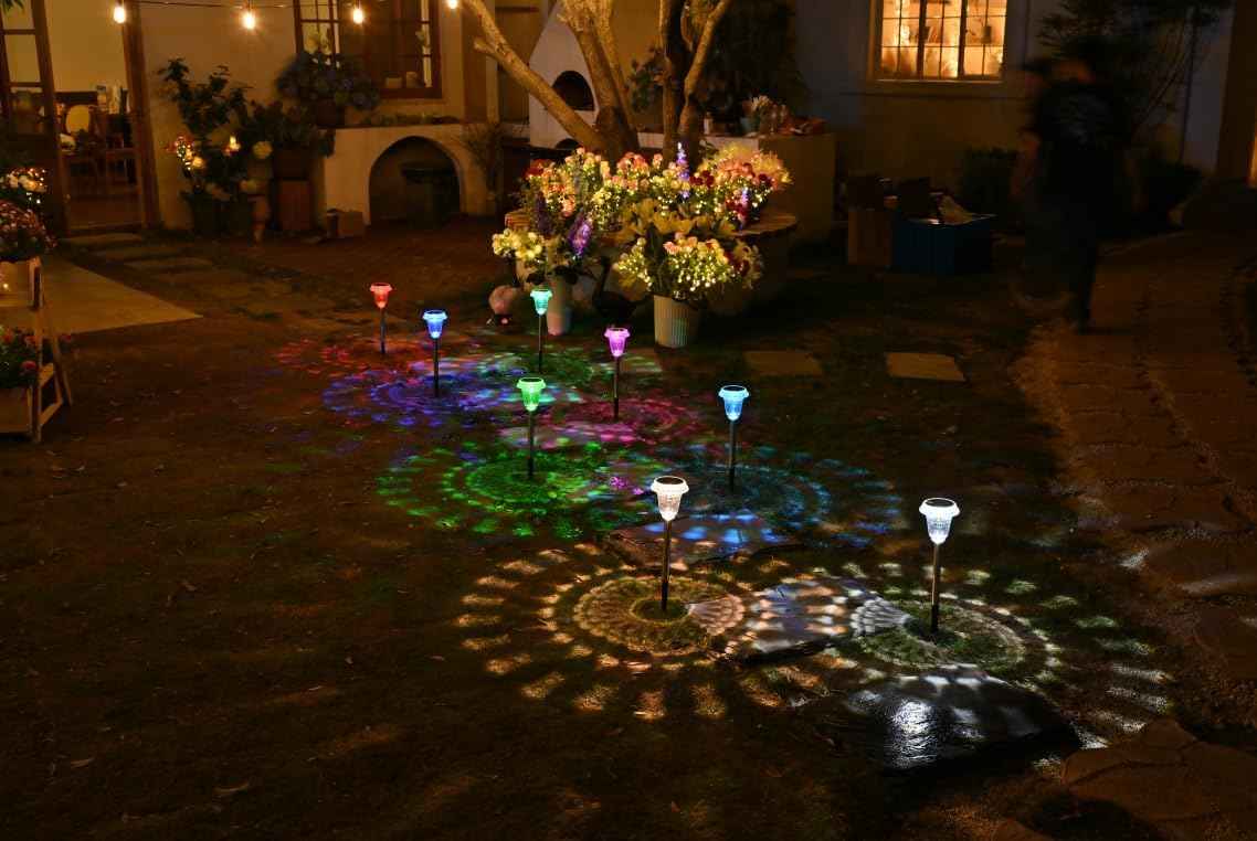 Solar Lights Outdoor Pathway Waterproof, Multicolor Decorative Garden Lights for Walkway Driveway Yard Lawn, Acrylic Solar Powered Landscape Path Lights, 10 Modes (3 White&7 Diverse Colors), 4 Pack