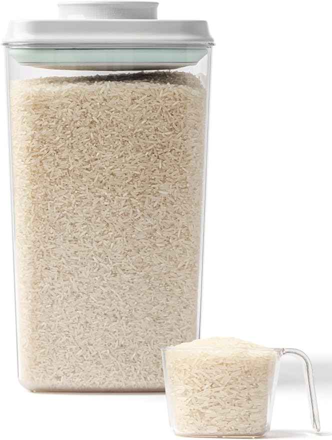 4L Airtight Rice Storage Container with 130ml Measuring Cup - BPA-Free PET Food Storage Bin for Flour, Cereal, and Pantry Organization - 4.2 Qt