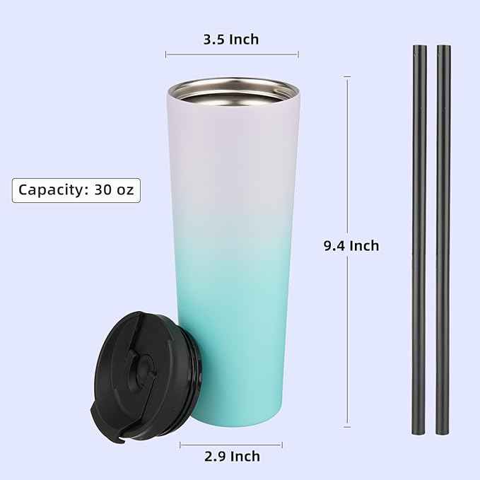 Konokyo 30 OZ Insulated Tumbler with Lid and 2 Straws Stainless Steel Water Bottle Vacuum Travel Mug Coffee Cup,Pastel Sunset