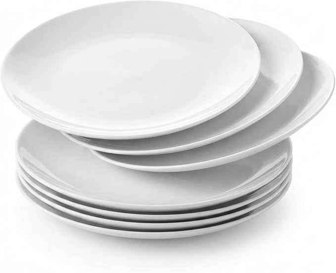 Corelle Vitrelle 6-Piece Salad Plates Set Triple Layer Glass and Chip Resistant, 8-1/2-Inch Lightweight Round Plates, Winter Frost White